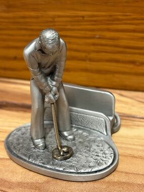 Pewter Golf Business Card Holder by Fort 2 1/2 inches tall